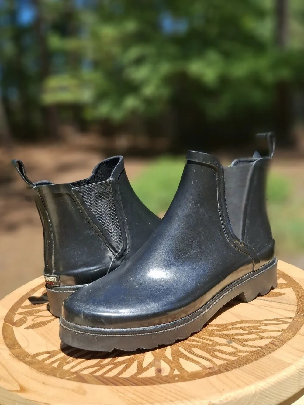 Vintage Polo Sport Ralph Lauren Black Rubber Chelsea Rain Boots Size 7
